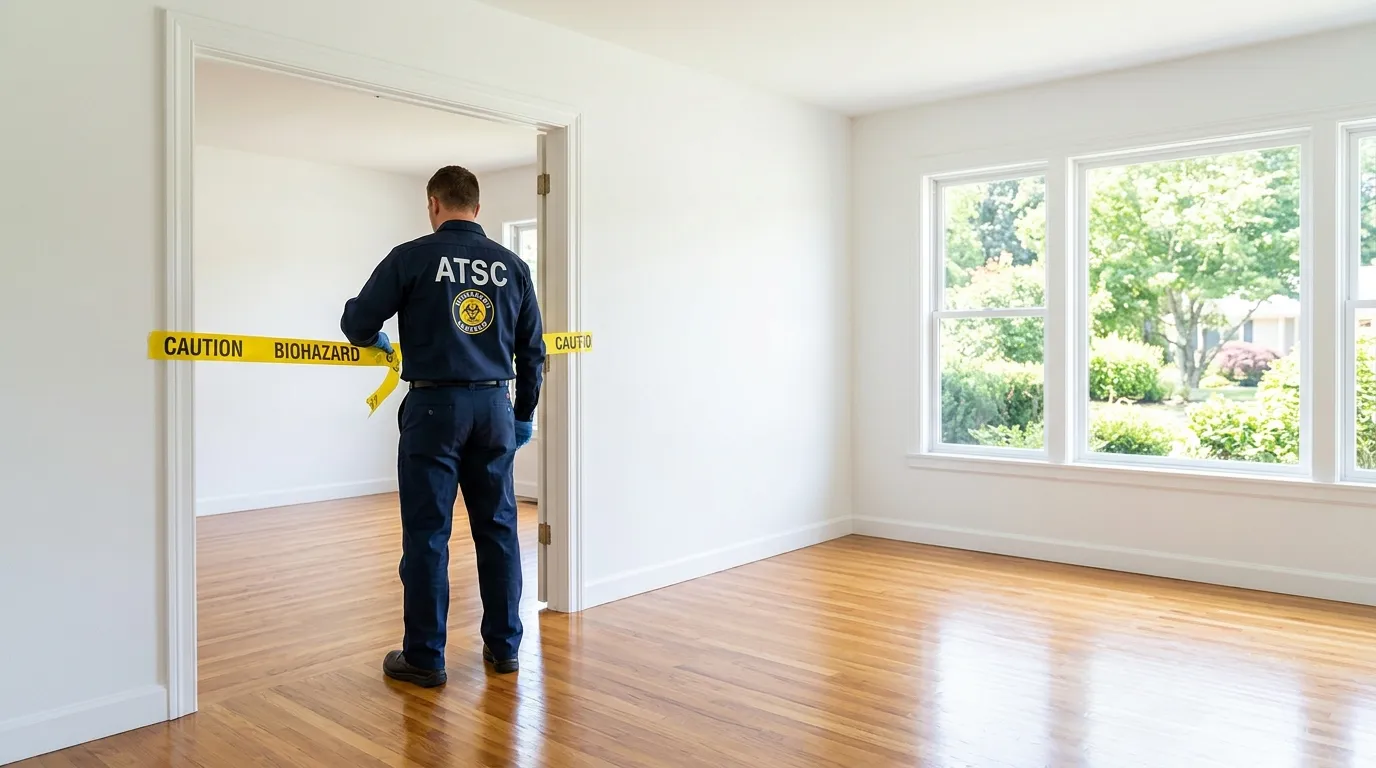 Certified biohazard cleanup crew performing Decomposition Cleanup in Plymouth